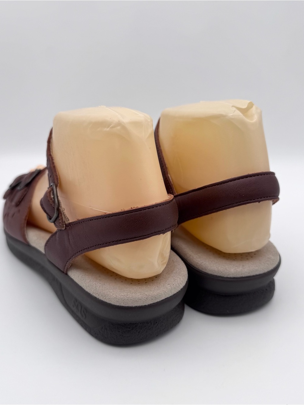 SAS Duo Brown Leather Triple Strap Slingback Sandals Women 5.5 WW Wide EUC - Picture 4 of 10